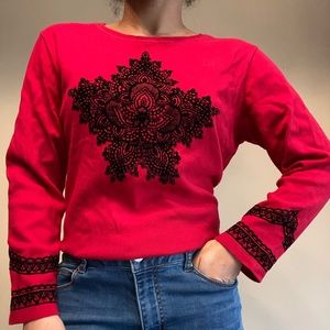 Red long sleeve graphic t shirt